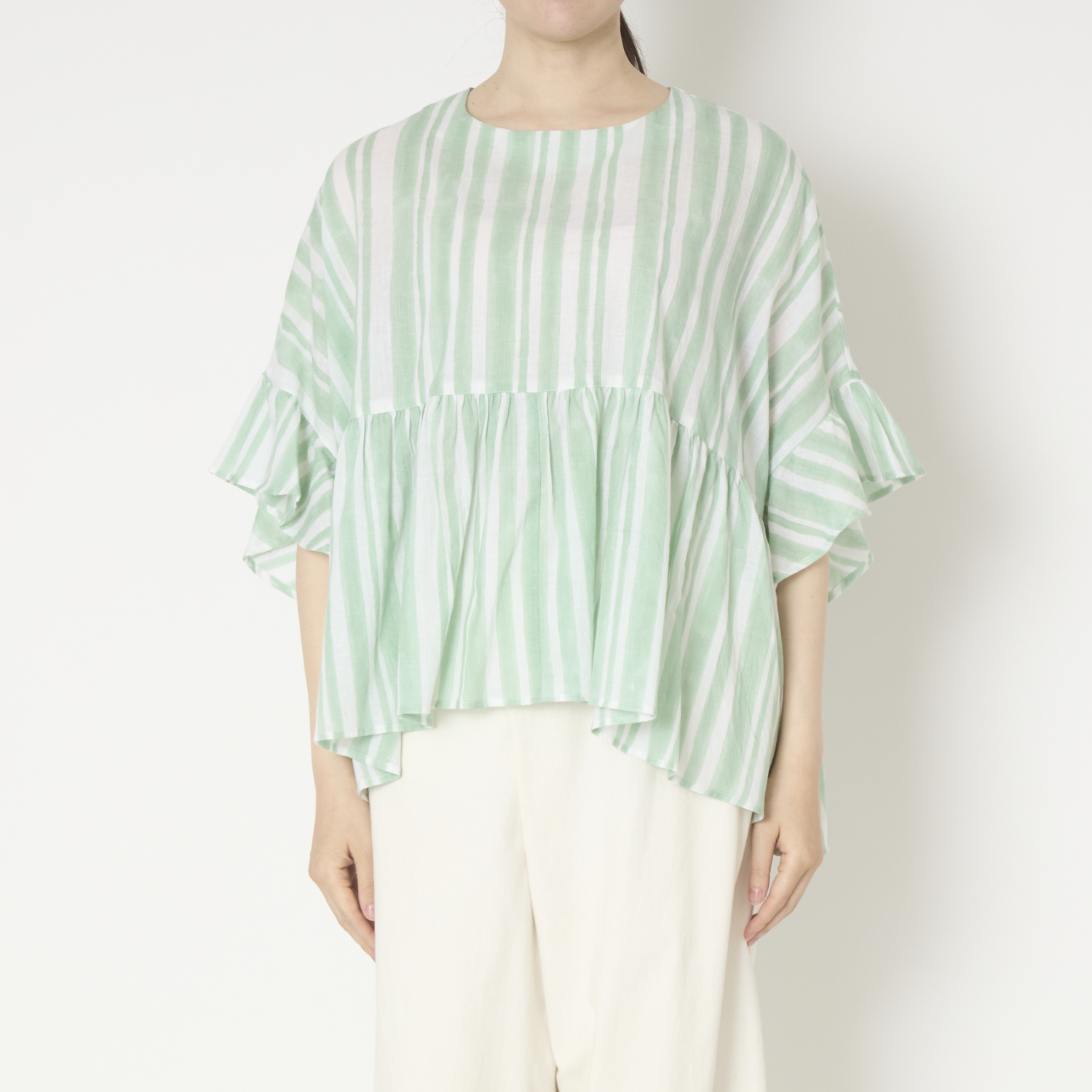 Kilka×kapuwa/風が通るカディーコットンブラウス STRIPE